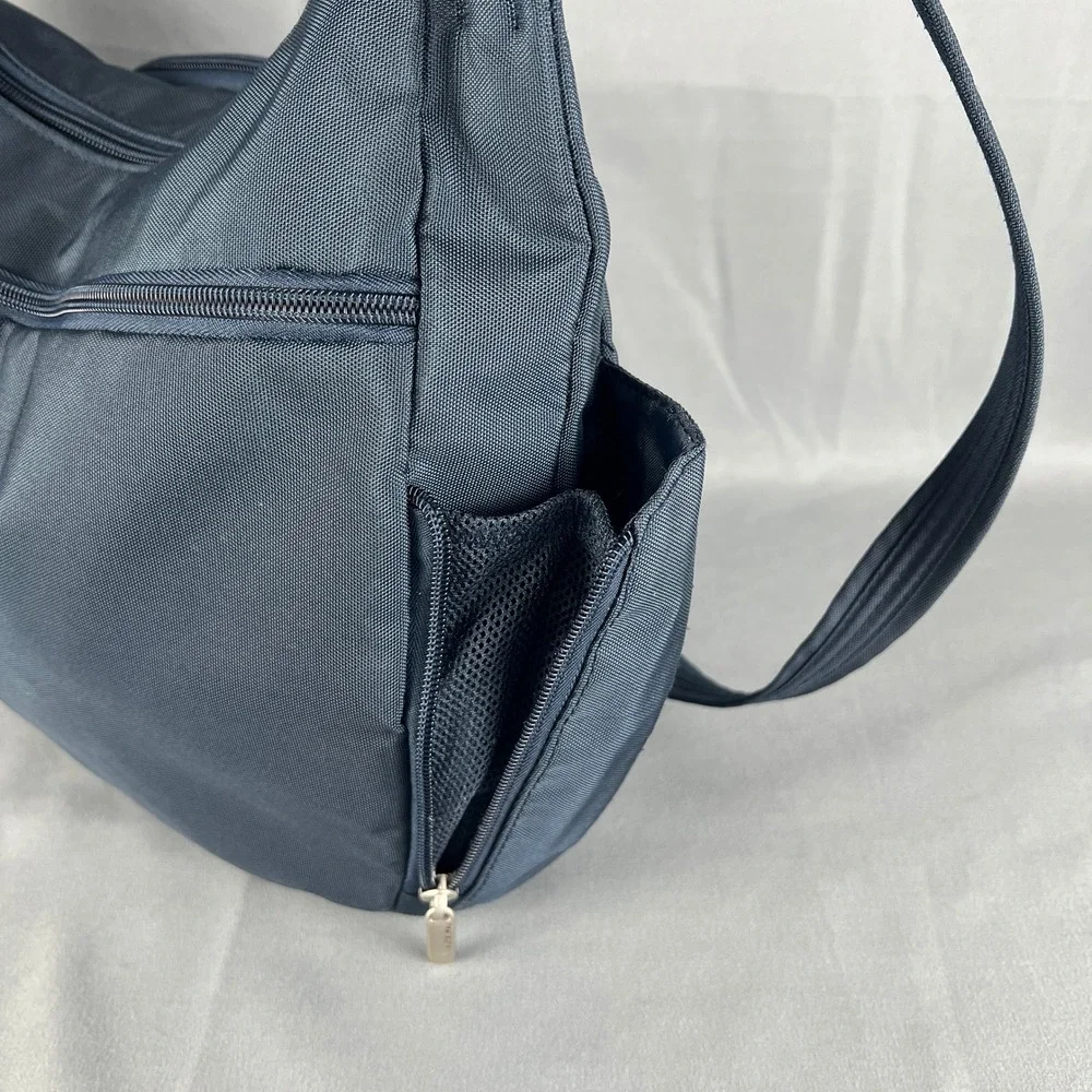 Travelon Anti Theft Classic Crossbody Bucket Bag Womens Blue Adjustable Strap